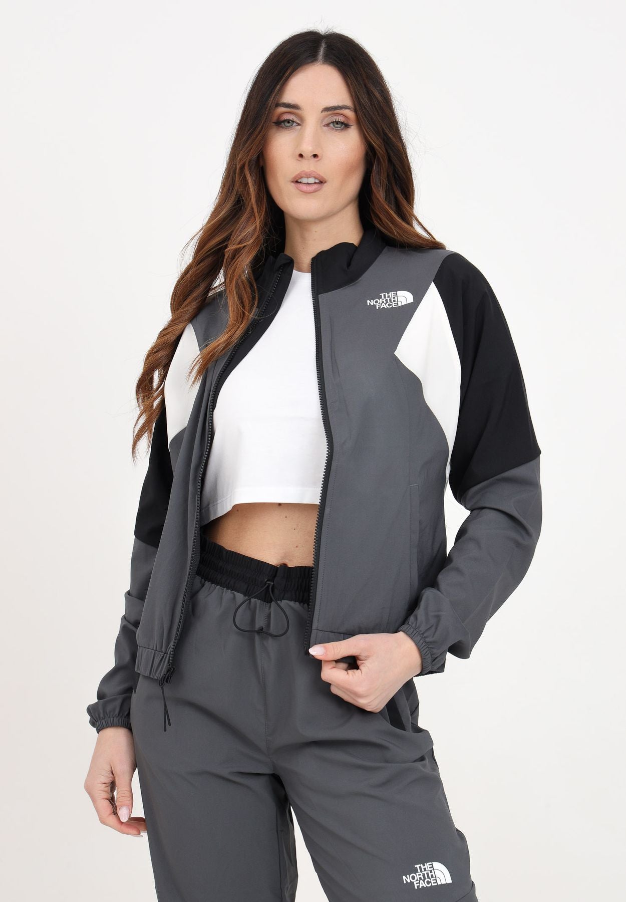 THE NORTH FACE W MA WIND TRACK TOP ANTHRACITE GREY/WHITE D NF0A87FM3OD1