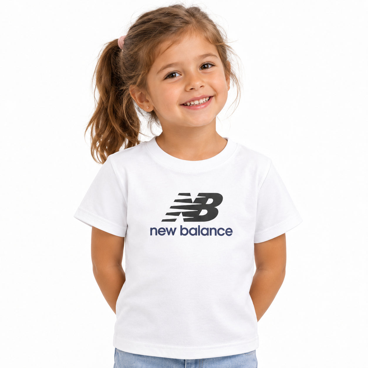 New Balance Stacked Logo Jersey Tee LAKG0246-BWE | Unisex Bambino | Bianco