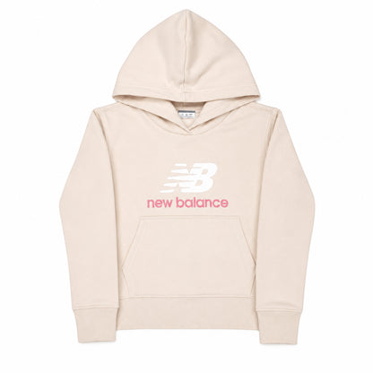 New Balance Stacked Logo FT Hoodie LAKG0248-BIS | Felpa con Cappuccio Bambino/a | Bisque