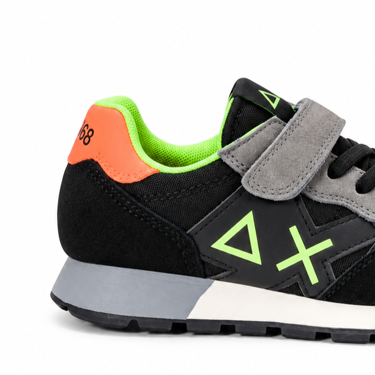 Sun68 Jaki Fluo Baby Z46323B-11 – Nero | Scarpe sportive bambino in mesh con dettagli fluo, sneaker casual per il tempo libero e l’uso quotidiano