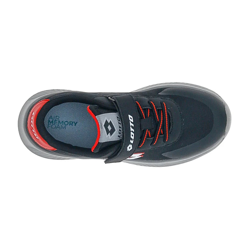 Lotto Run 95 AMF CL S – Scarpe running bambino nero/bianco/rosso (All Black/White/Flame Red) in mesh – 224618-8GD