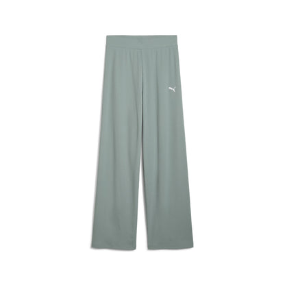 PUMA ESS ELEVATED HIGH-WAIST STRAIGHT LEG RIB PANT GREEN 685025-30