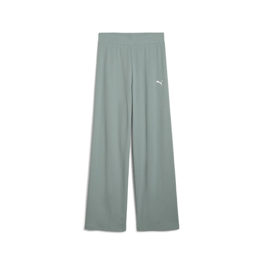 PUMA ESS ELEVATED HIGH-WAIST STRAIGHT LEG RIB PANT GREEN 685025-30