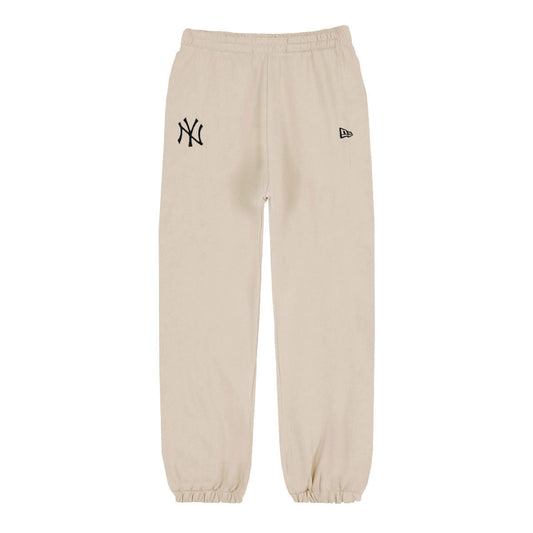 New Era New York Yankees MLB League Essential Joggers Pantaloni Tuta Uomo in Felpa Fleece Beige Cream S-XL 60675779