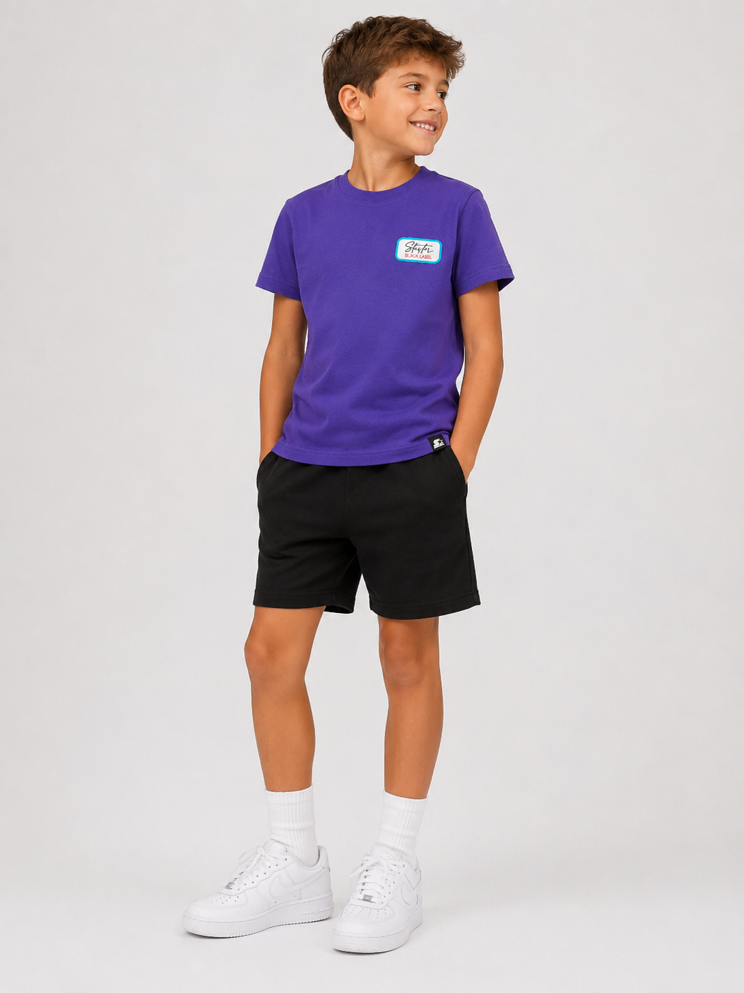 Starter Maglia viola a maniche corte&nbsp; in cotone con logo sul petto MM 1615 UB ST