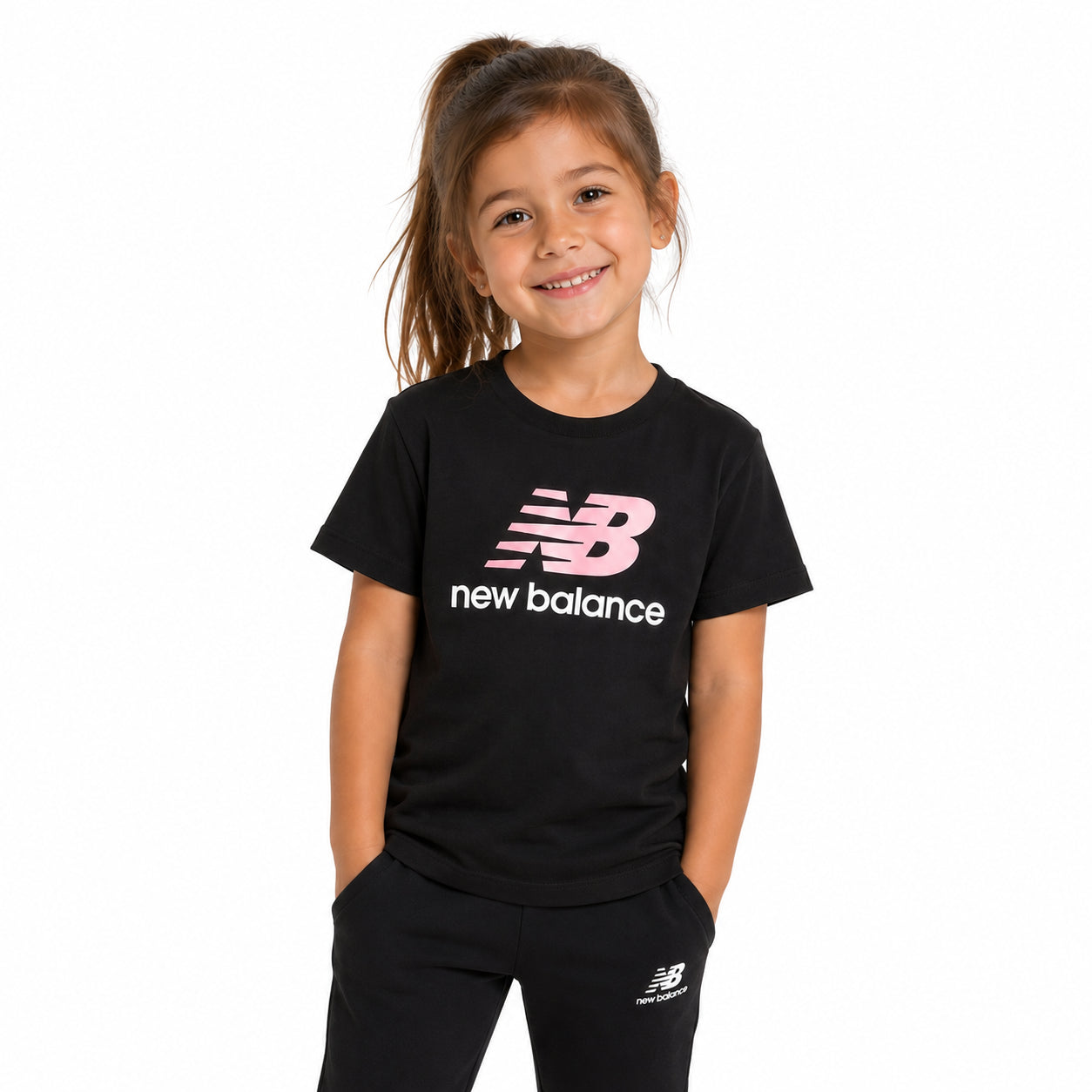 New Balance NB Stacked Logo Jersey Tee LAKG0246-BK | Bambina | Nero
