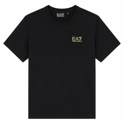 EA7 Maglietta nera per ragazzi, comoda, moderna, con elegante marchio dorato. 7B000350-UC001