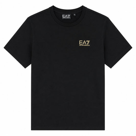 EA7 Maglietta nera per ragazzi, comoda, moderna, con elegante marchio dorato. 7B000350-UC001