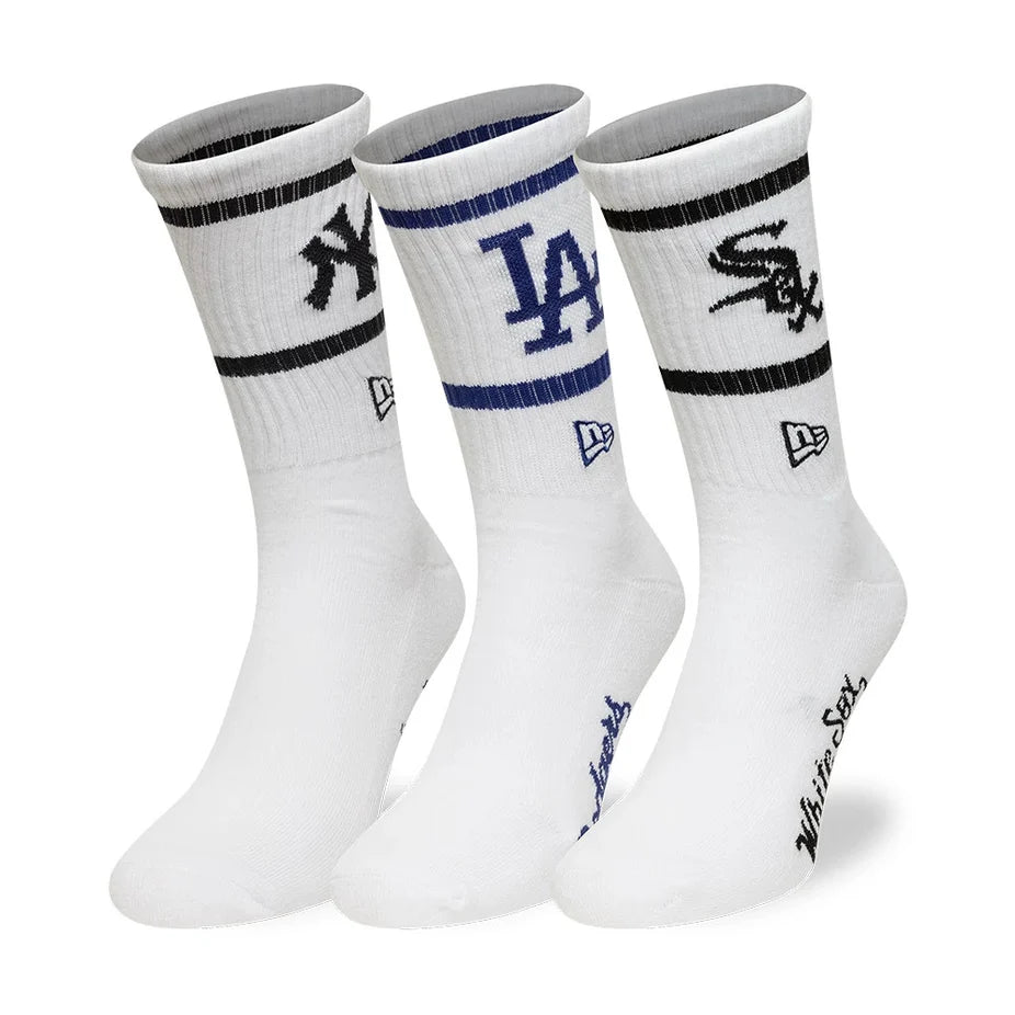 New Era Calze Crew Multi Team MLB (3 paia) – Calze sportive unisex bianco in cotone – 60897362