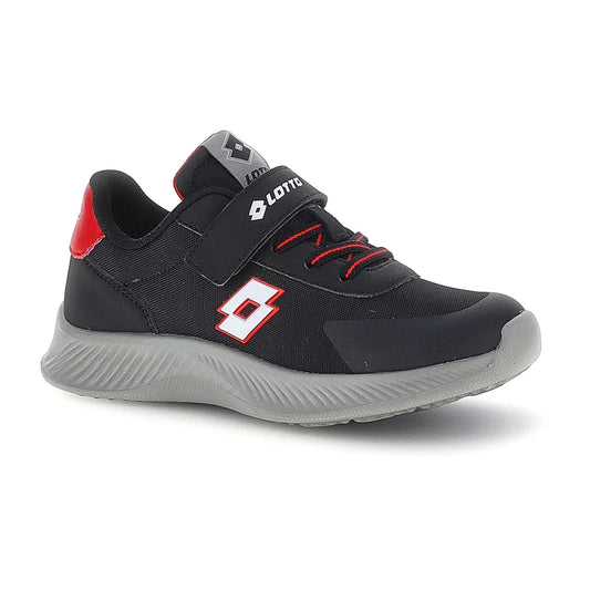 Lotto Run 95 AMF CL S – Scarpe running bambino nero/bianco/rosso (All Black/White/Flame Red) in mesh – 224618-8GD