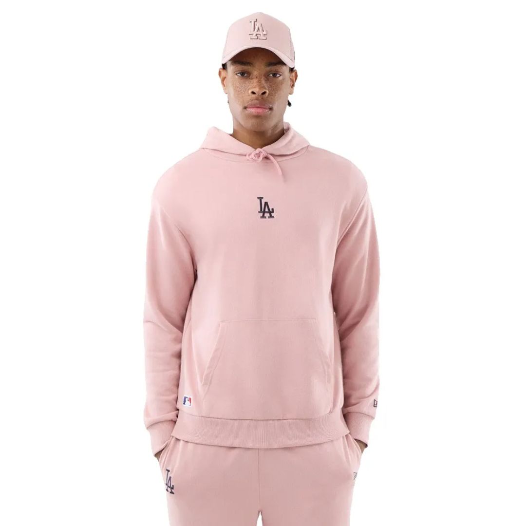New Era LA Hoodie Oversize Felpa con Cappuccio Uomo in Fleece Rosa Rose Pâle S-XL 60897527