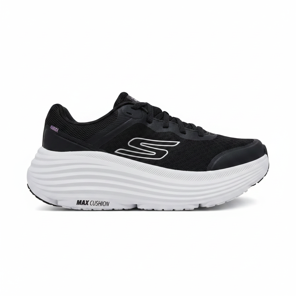 Skechers Max Cushioning Endeavour 129470 sneaker running donna Nero/Bianco su sfondo bianco
