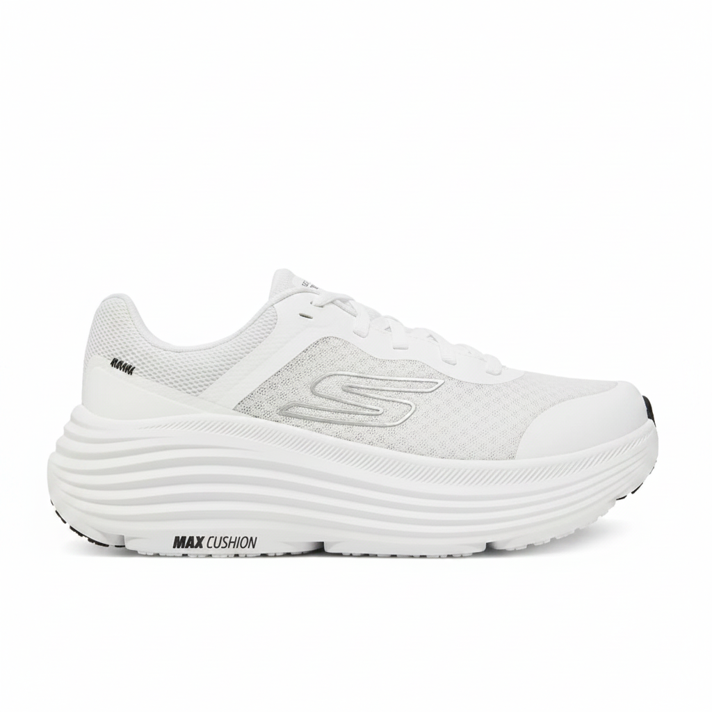 Skechers Max Cushioning Endeavour 129470 sneaker running donna Bianco/Nero su sfondo bianco