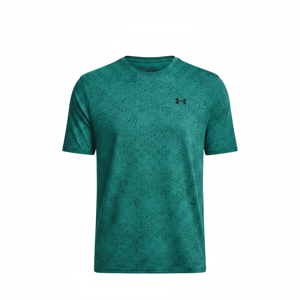 Under Armour Tech Tee Pixelate t-shirt ottanio flat lay sfondo bianco