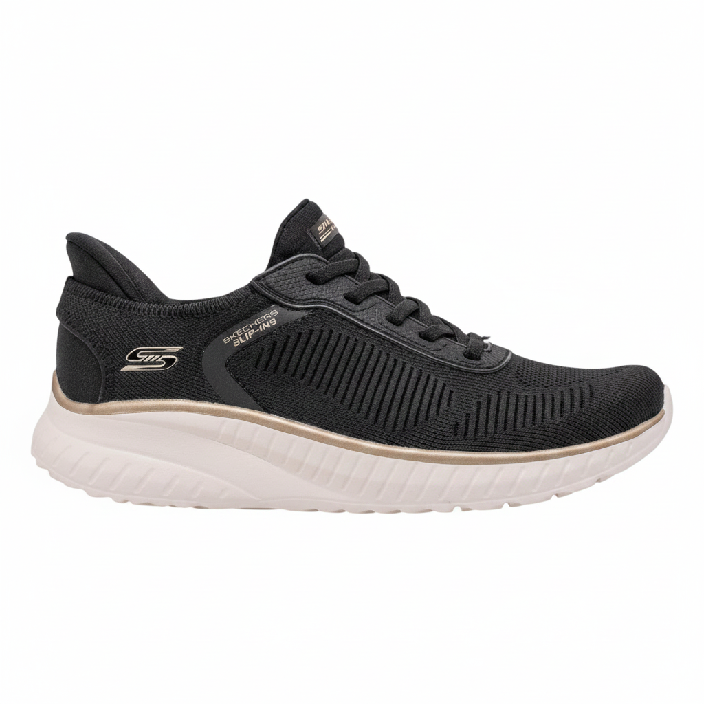 Skechers Bobs Squad Chaos Current Muse 117497 sneaker donna Nero su sfondo bianco