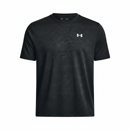 Under Armour Tech Tee Pixelate t-shirt nera flat lay sfondo bianco