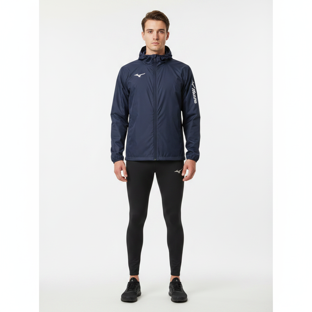 Mizuno Team Sendai TRA Rain Jacket P2EE755014 - Navy indossata