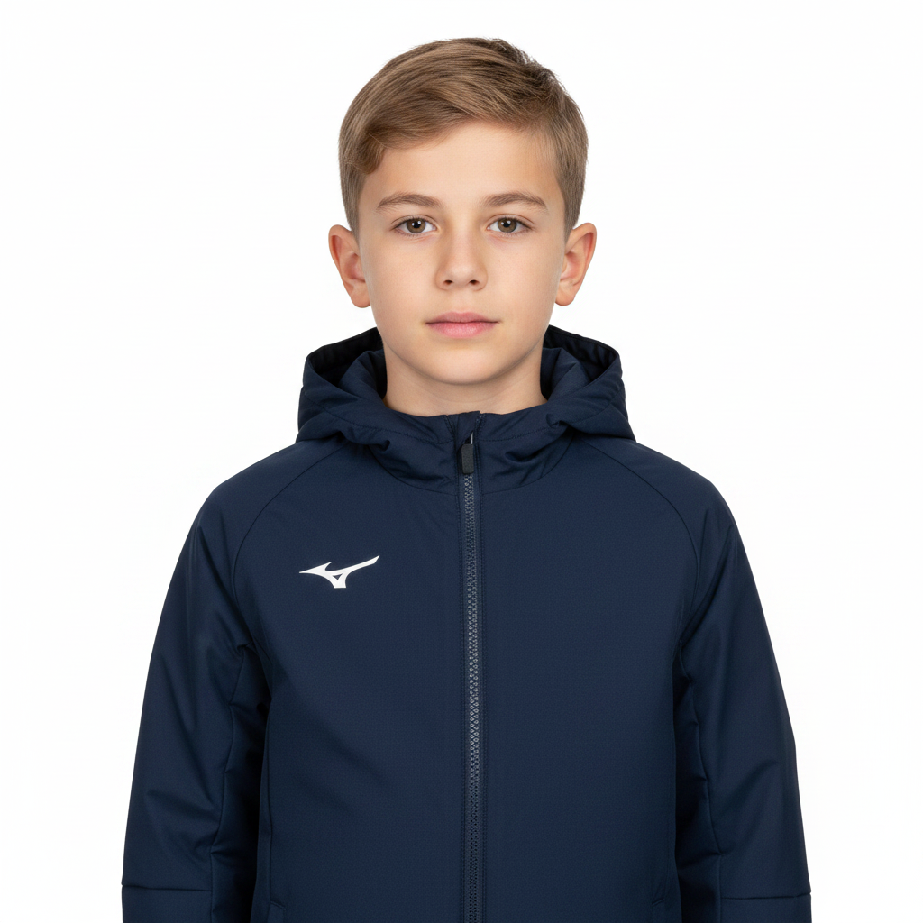Mizuno Team Club Jacket JNR giacca blu navy indossata da ragazzo mezzo busto
