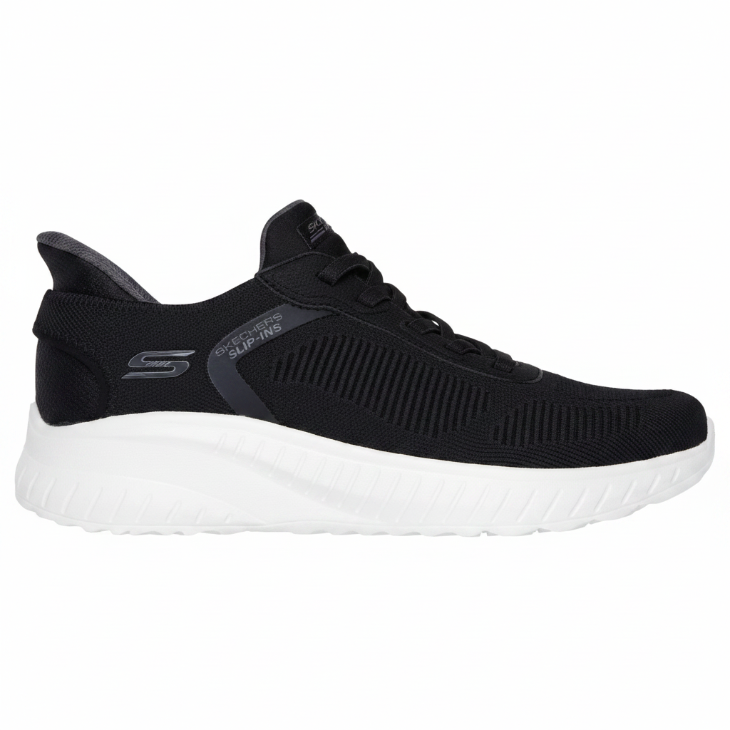 Skechers Bobs Squad Chaos Solid Step 118312 sneaker uomo Nero su sfondo bianco