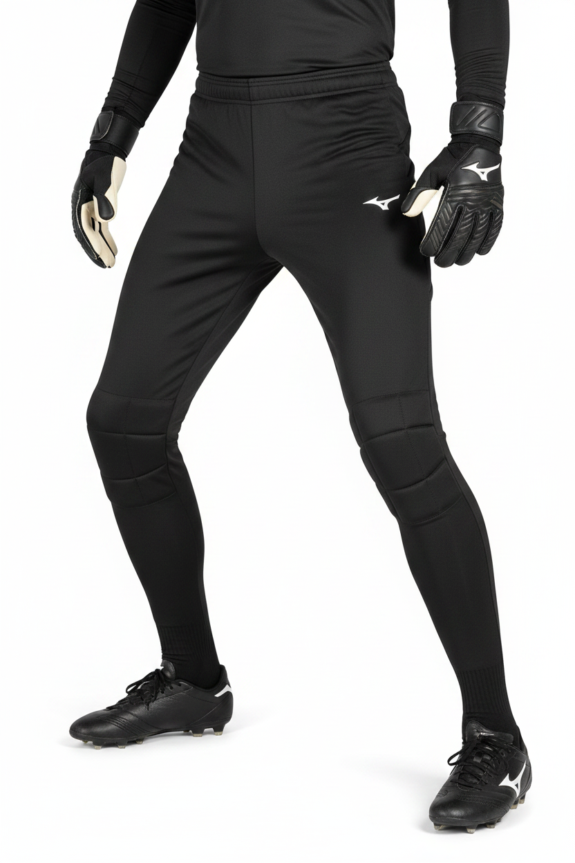 Mizuno Team Trad GKeeper Pant pantaloni portiere neri indossati da portiere figura intera