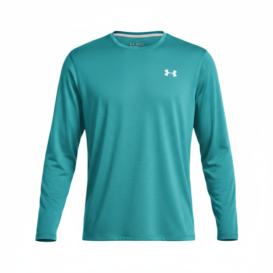 Under Armour Launch Longsleeve 1382584-464 – Turchese, vista frontale su sfondo bianco