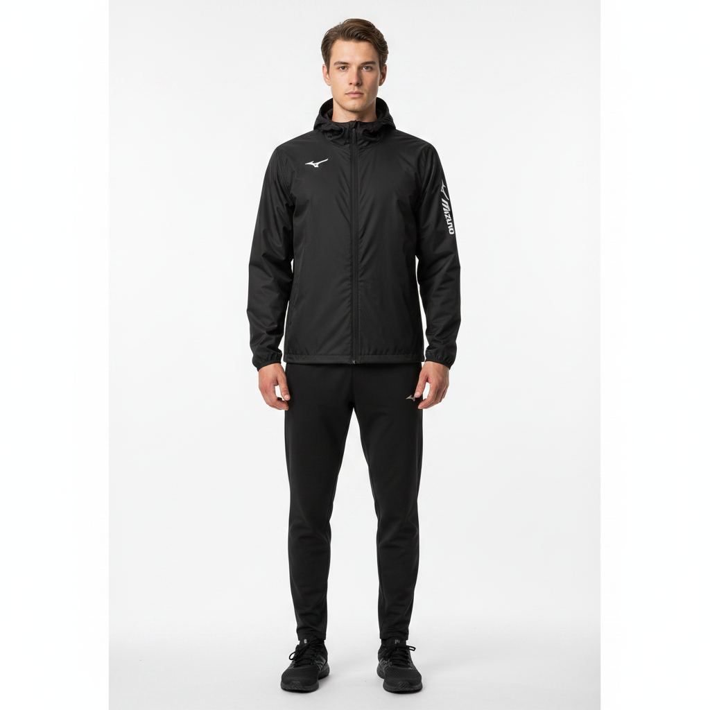 Mizuno Team Sendai TRA Rain Jacket P2EE755009 - Nero indossata
