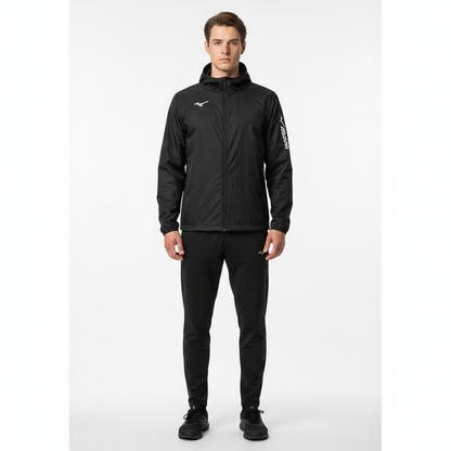 Mizuno Team Sendai TRA Rain Jacket P2EE755009 - Nero indossata