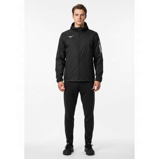 Mizuno Team Sendai TRA Rain Jacket P2EE755009 - Nero indossata