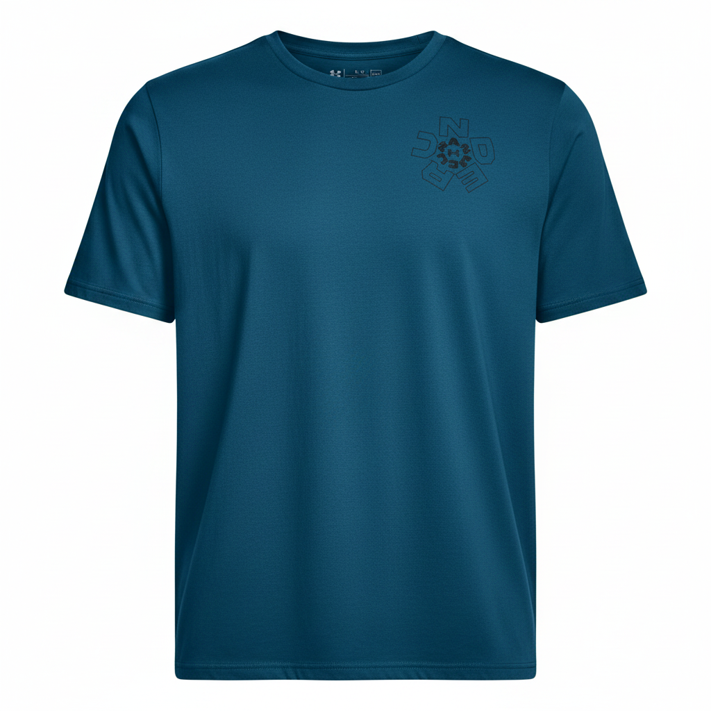 Under Armour M Radial Wordmark t-shirt blu flat lay sfondo bianco