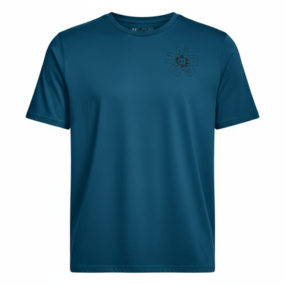 Under Armour M Radial Wordmark t-shirt blu flat lay sfondo bianco