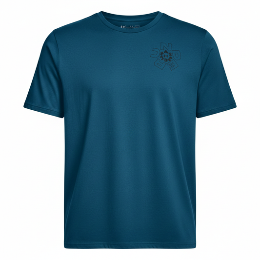 Under Armour M Radial Wordmark t-shirt blu flat lay sfondo bianco