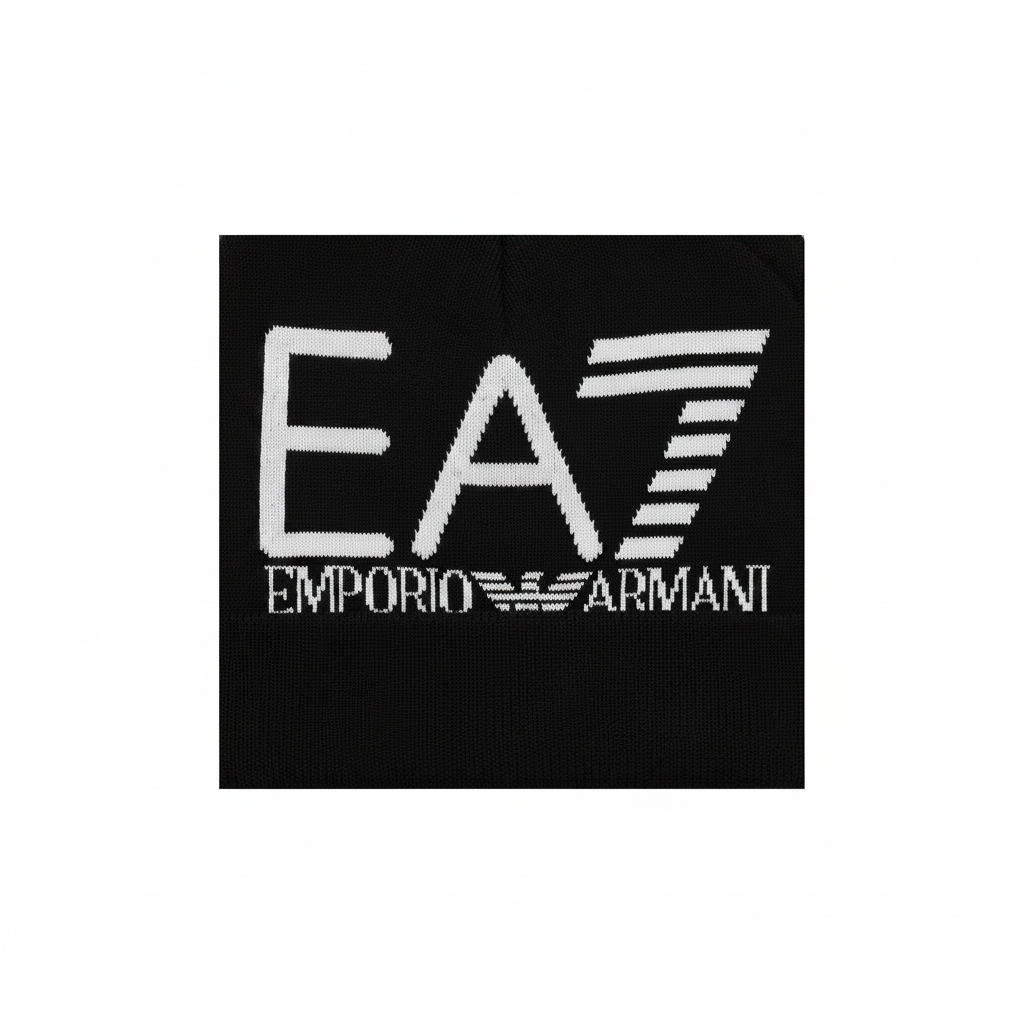 EA7 Emporio Armani Berretto Beanie 7X000006-MC028 - dettaglio logo jacquard Nero/Bianco