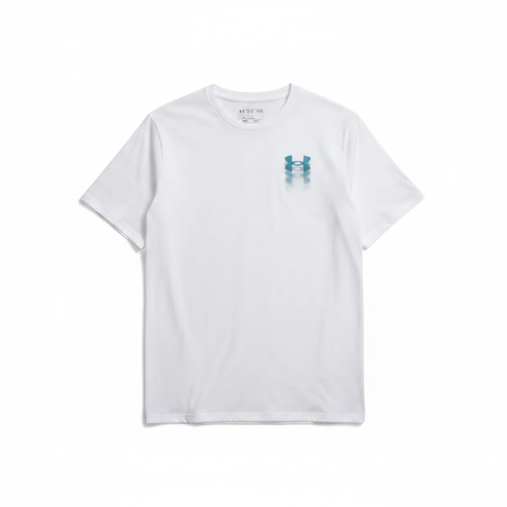 Under Armour M Blur Logo SS t-shirt bianca flat lay sfondo bianco