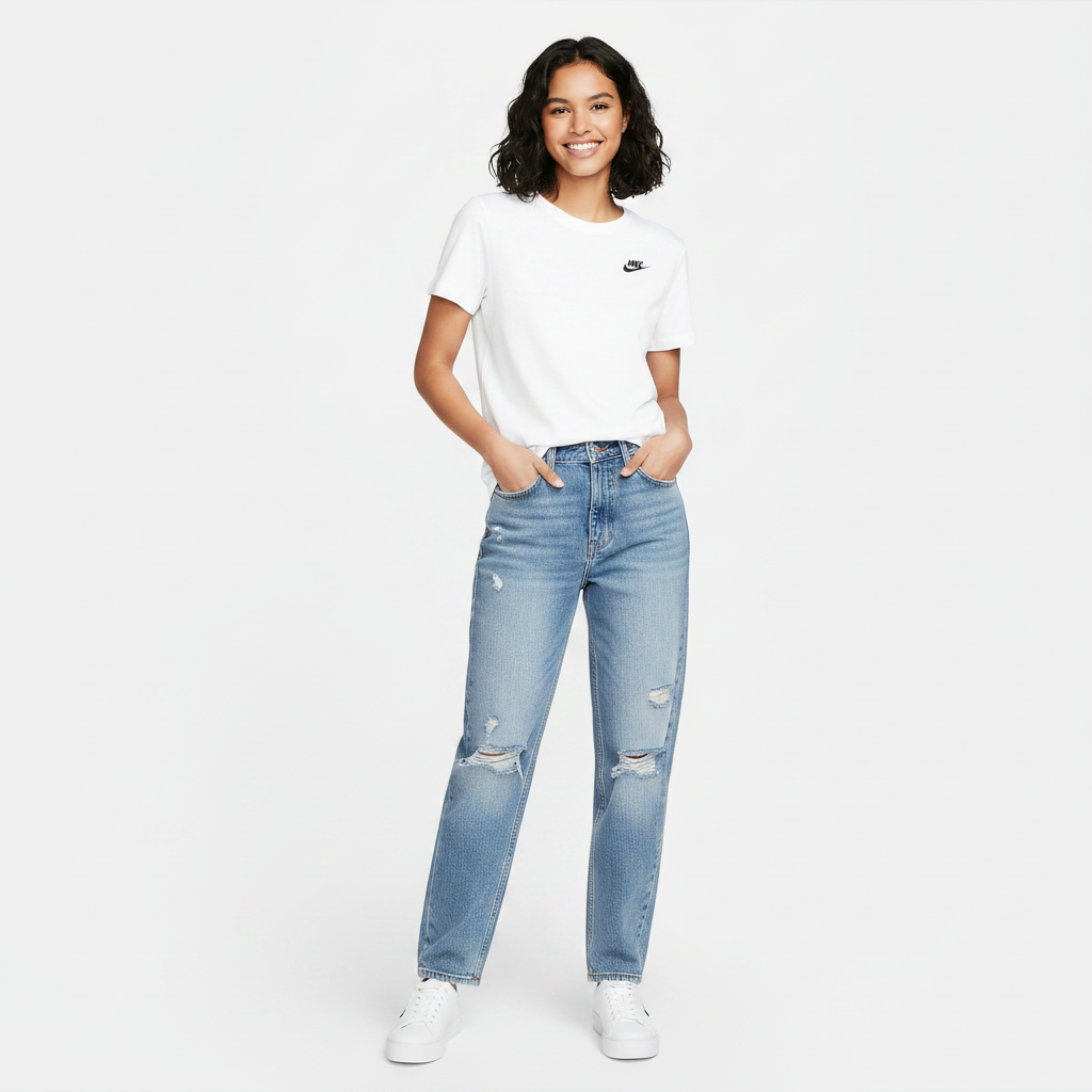 Nike T-Shirt DX7902-100 donna Bianco indossata