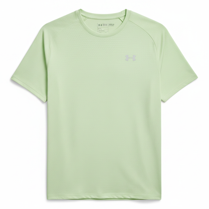 Under Armour Tech Textured SS t-shirt lime flat lay sfondo bianco