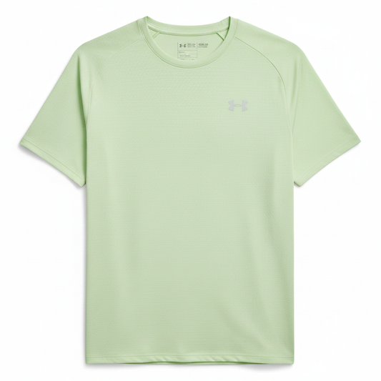 Under Armour Tech Textured SS t-shirt lime flat lay sfondo bianco