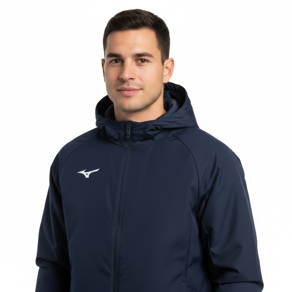 Mizuno Team Club Jacket giacca blu navy indossata da atleta adulto mezzo busto