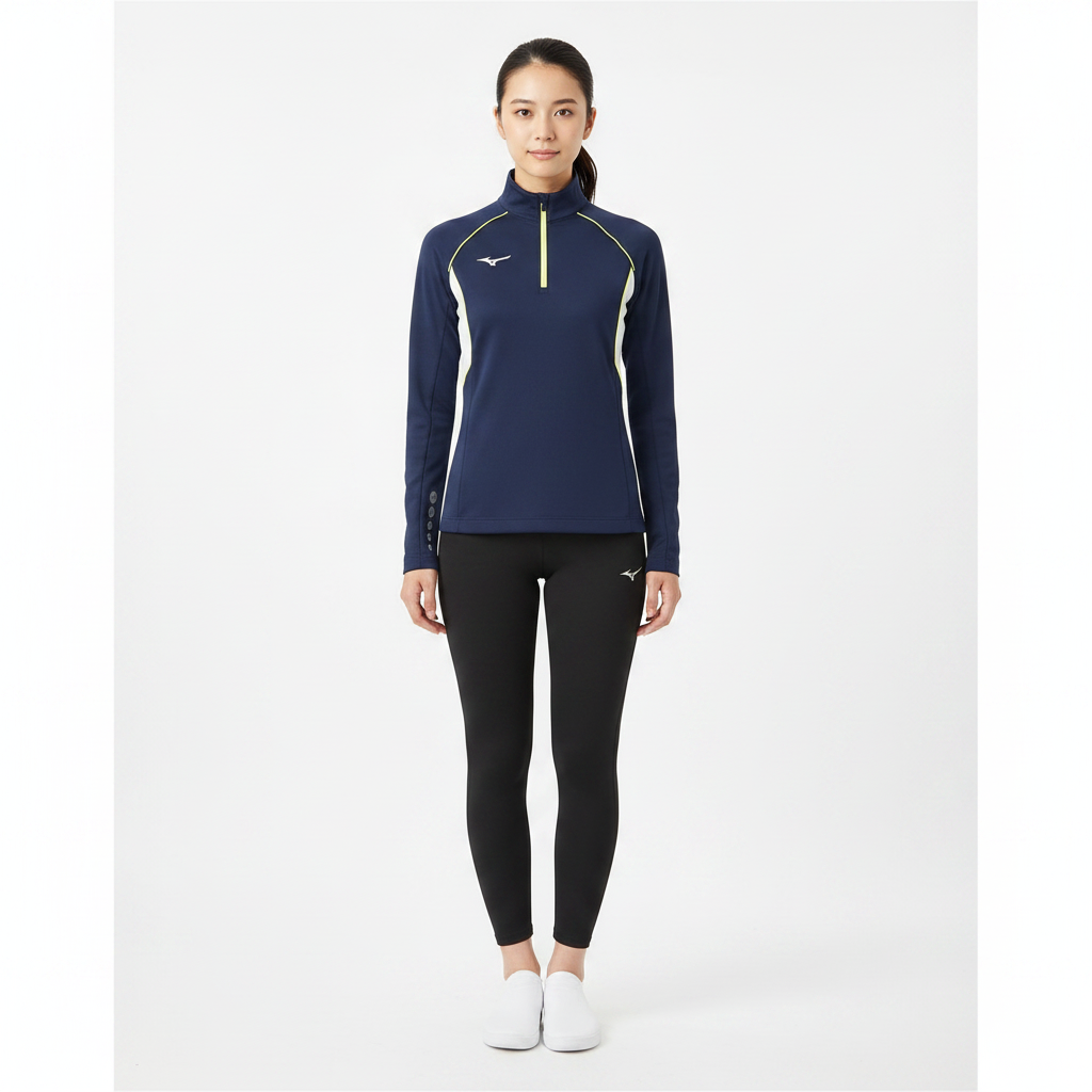 Mizuno Premium JPN Warmer Top U2EC720114 - Navy indossata
