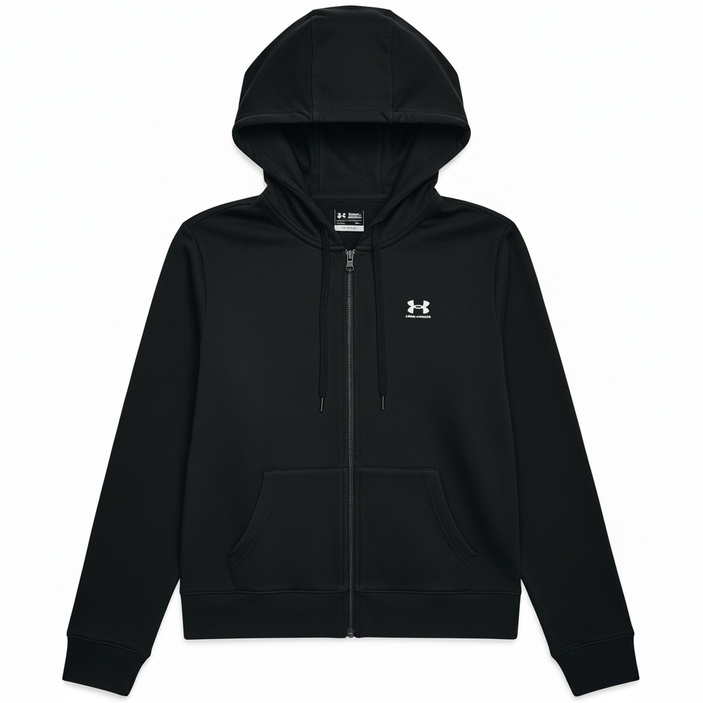 Under Armour Sport Terry FZ felpa nera laccetti neri flat lay sfondo bianco