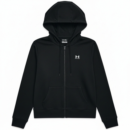 Under Armour Sport Terry FZ felpa nera laccetti neri flat lay sfondo bianco