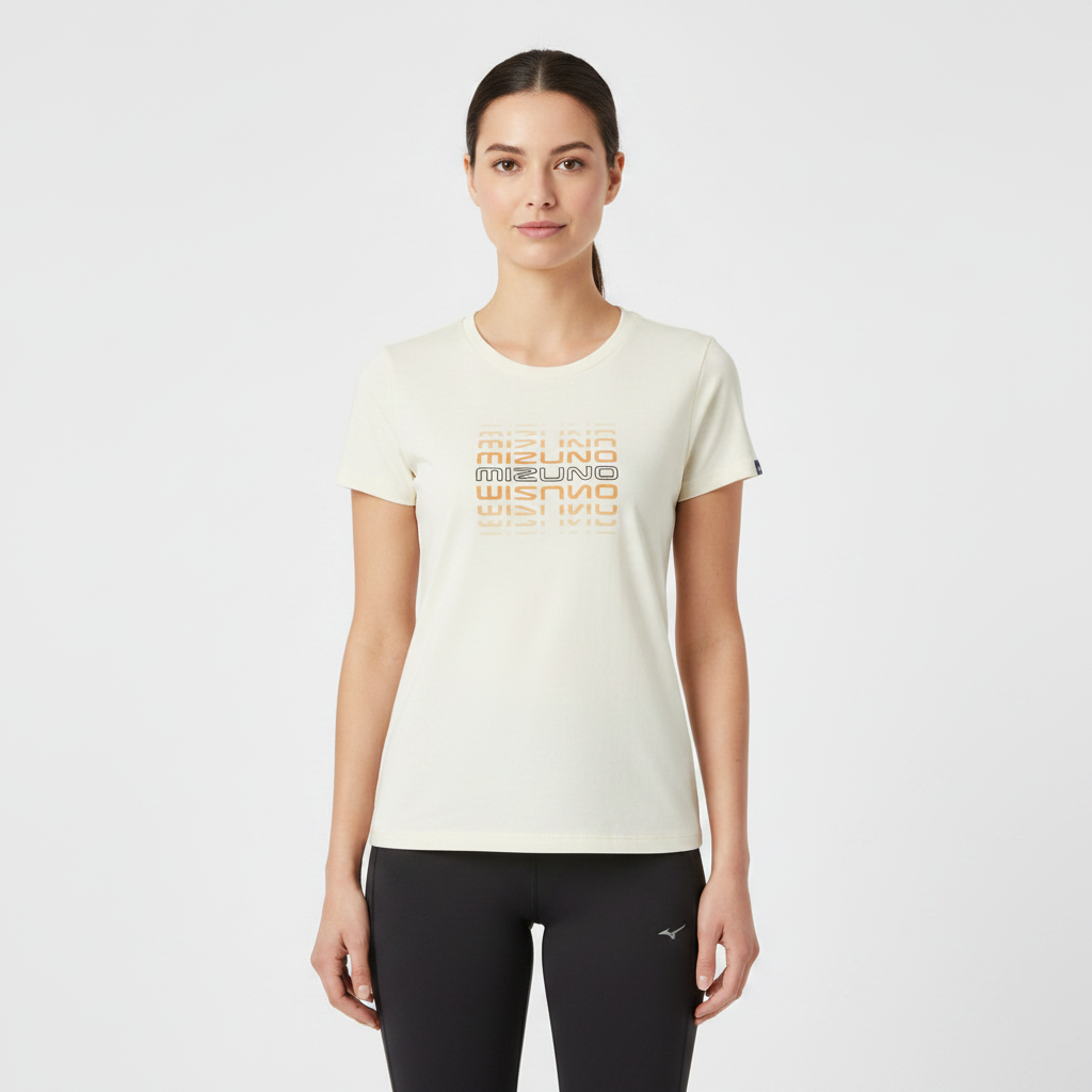 Mizuno Athletic Tee W K2GAA20203 indossata - Bianco