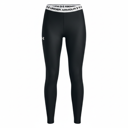 Under Armour HeatGear leggings neri flat lay sfondo bianco