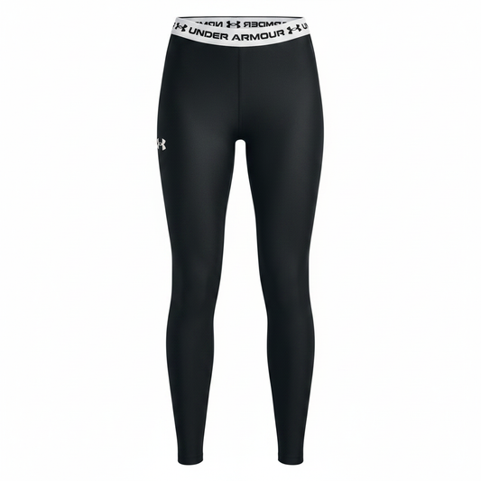 Under Armour HeatGear leggings neri flat lay sfondo bianco