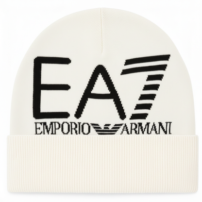 EA7 Emporio Armani Berretto Beanie 7X000006-U1079 - dettaglio logo jacquard Panna/Marrone