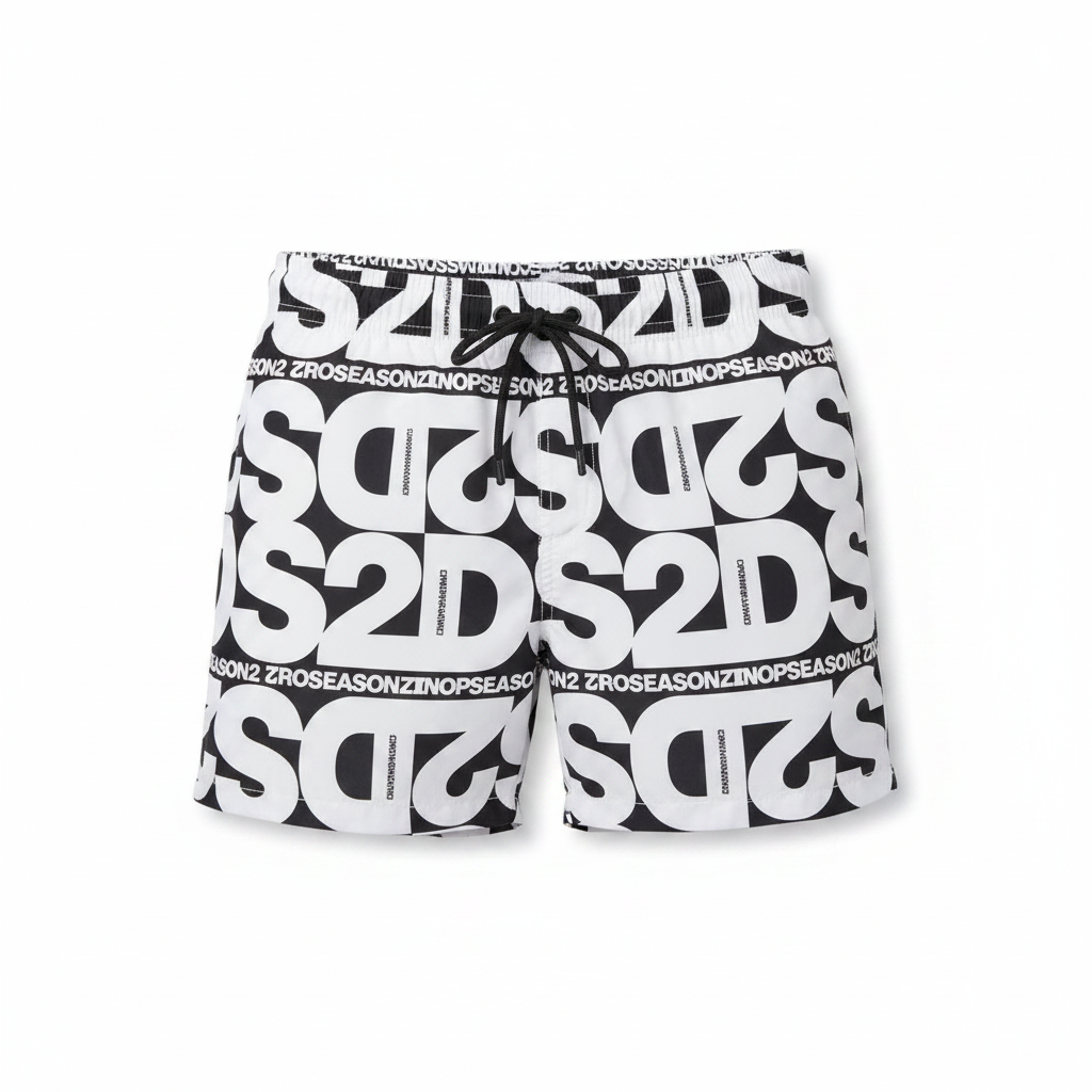 DS2 Costume Mare SS26B04 boxer uomo Bianco/Nero su sfondo bianco