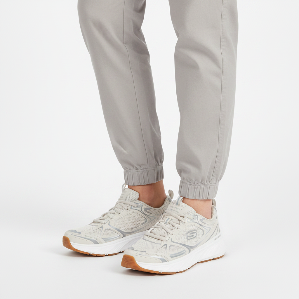 Persona che indossa le Skechers Edgeride Silver Eclipse 150475 sneaker running Naturale/Argento