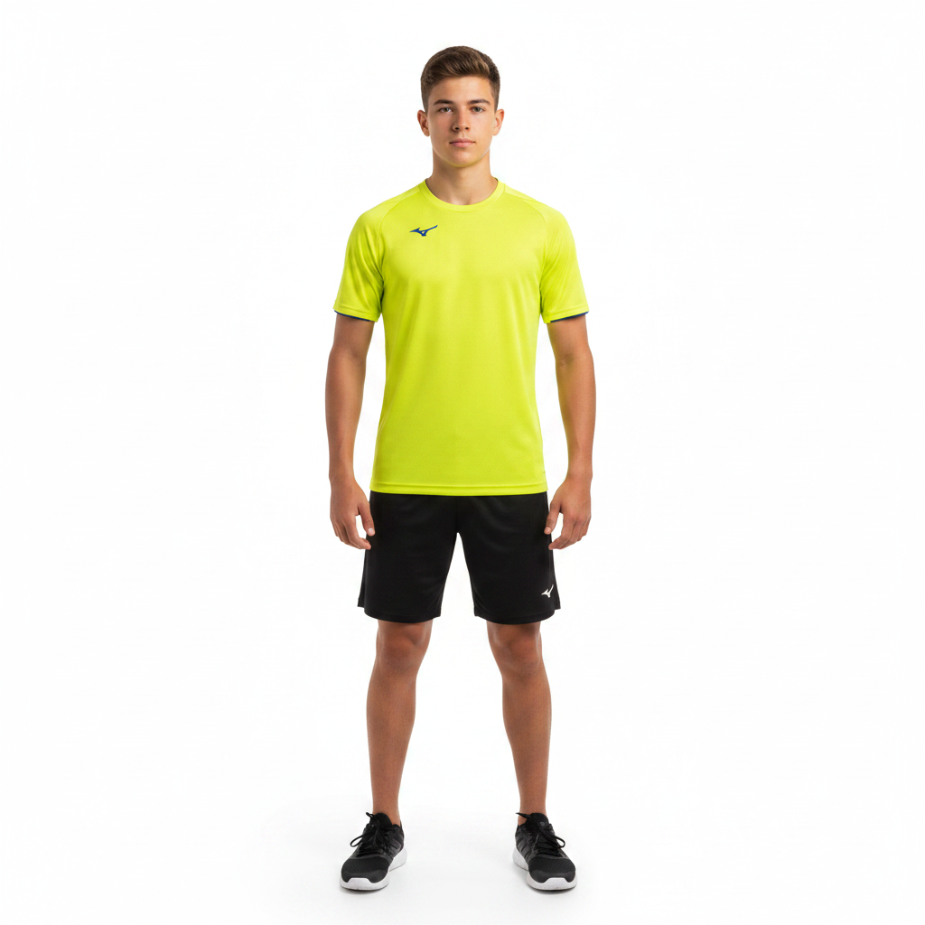 Mizuno Team Core S/Sleeve Tee JR 32EA740144 - Giallo Fluo indossata
