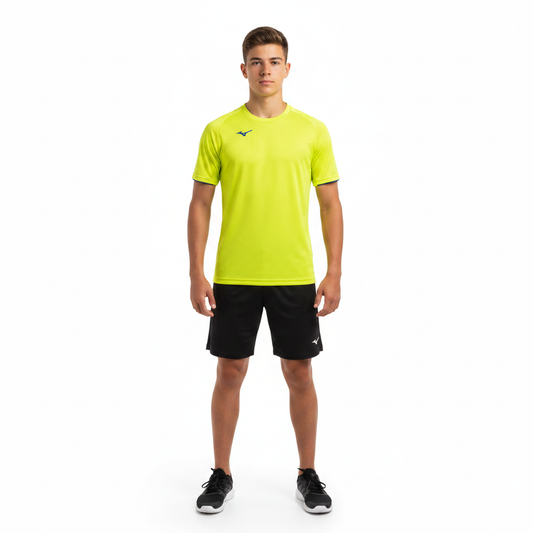 Mizuno Team Core S/Sleeve Tee JR 32EA740144 - Giallo Fluo indossata