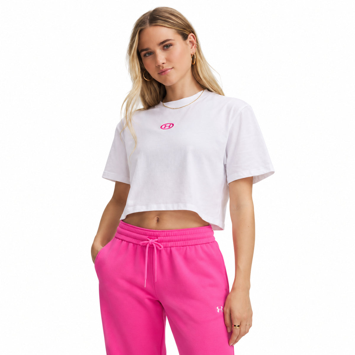 Under Armour UA W Center LT SS – T-shirt crop donna bianco in cotone – 6015217-100