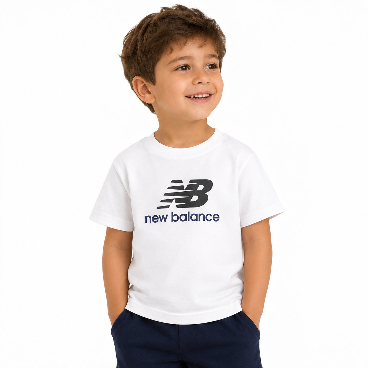 New Balance Stacked Logo Jersey Tee LAKG0246-BWE | Unisex Bambino | Bianco